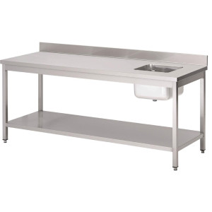 Tafel van de chef met rechterbak en achterwand van roestvrij staal - L 1200x B 700mm - Gastro M