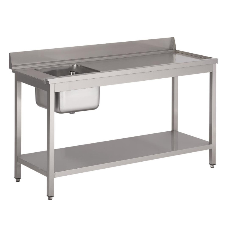 Inox Inkomtafel voor Vaatwasser Met Linker Spoelbak en Onderste Plank - L 1400 x D 700mm - Gastro M