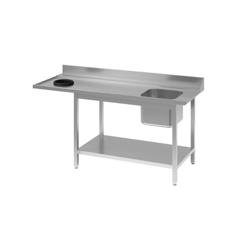 Inox vaatwasser inlaattafel met rechterbak en achterwand en onderste plank - L 1000 x D 700mm - Gastro M