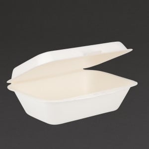 Scharnierende bagasse bakjes composteerbaar - 500 ml - Set van 250 - Fiesta Green