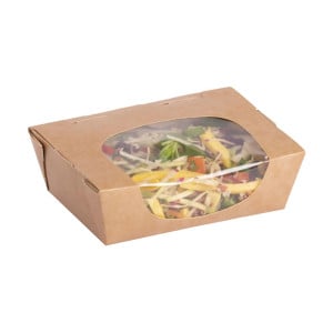 Saladebakjes van Kraft, recyclebaar met acetaatvenster - 825 ml - Set van 200 - Colpac