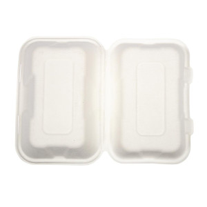 Meal Boxes in Bagasse with Hinged Lid - L 228mm - Pack of 200 - Vegware