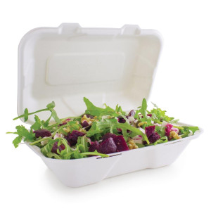 Maaltijdboxen van bagasse met scharnierend deksel - L 228mm - Set van 200 - Vegware