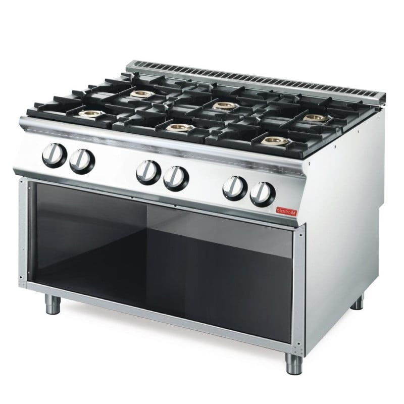 Fornuis Gas 6 Sterke Brander 700 Op Open Kast - Gastro M Fornuis Gas 6 Sterke Brander 700 Op Open Kast - Gastro M