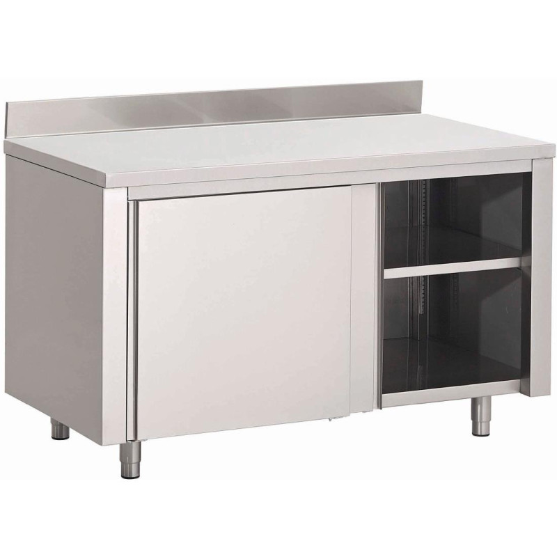 Meuble en Inox Avec Portes Coulissantes Et Dosseret - L 1000 x P 700mm - Gastro M