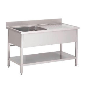 Roestvrijstalen Spoelbak Met Onderste Plank 1 Bak Links-L 1200 x D 700 mm - Gastro M