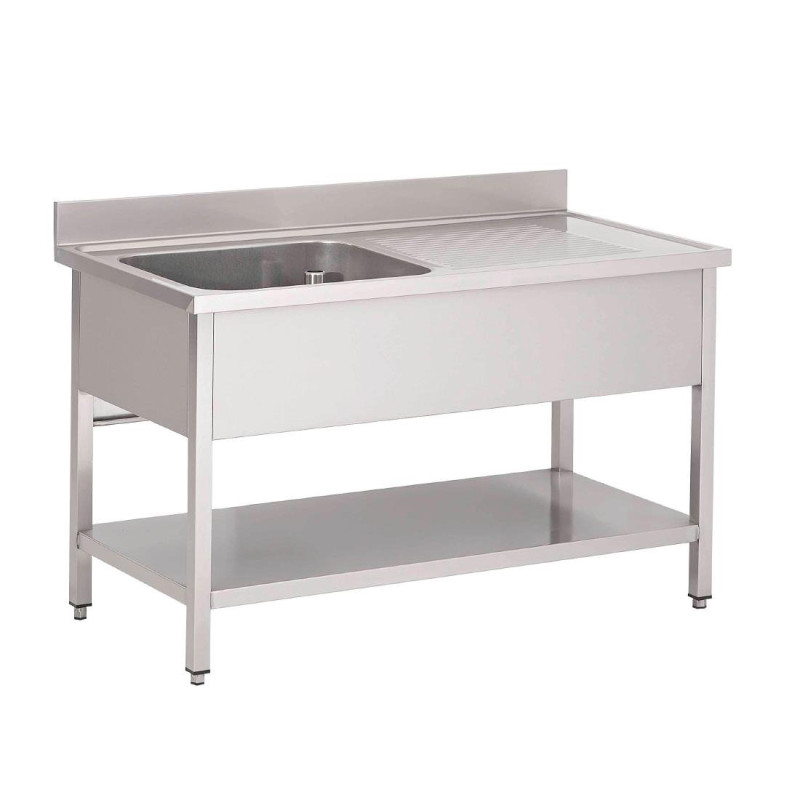 Edelstahlspüle mit unterem Regal 1 Becken links-L 1200 x T 700 mm - Gastro M Edelstahlspüle mit unterem Regal 1 Becken links-L 1200 x T 700 mm - Gastro M