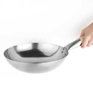 Wok platte bodem van mild staal - 25,4 cm - Vogue - Fourniresto