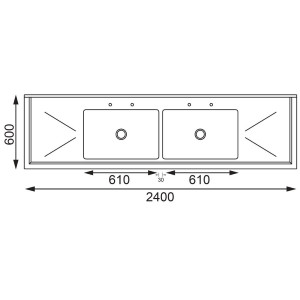 Evier en Acier Inoxydable  -L 2400 X P 600mm - Vogue