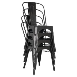 Stackable Steel Bistro Chairs - Black - Set of 4 - Bolero