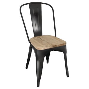 Schwarzer Stahlstuhl mit Holzsitz - 4er-Set - Bolero