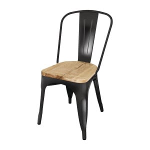Zwarte Stalen Stoel met Houten Zitting - Set van 4 - Bolero