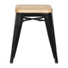 Black Steel Low Bistro Stools with Wooden Seat - Set of 4 - Bolero