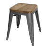 Hocker Bistro Niedrig aus Grauem Stahl mit Holzsitz - 4er Set - Bolero