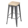 High Steel Gray Bistro Stool with Wooden Seat - Set of 4 - Bolero