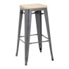 High Steel Gray Bistro Stool with Wooden Seat - Set of 4 - Bolero