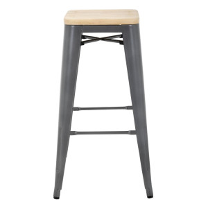 Hoge Bistro Kruk van Grijs Staal met Houten Zitting - Set van 4 - Bolero