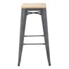 Tabouret Bistro Haut en Acier Gris avec Assise en Bois - Lot de 4 - Bolero