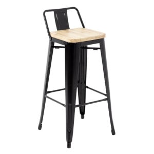 Hoge Krukken met Rugleuning en Houten Zitting – Zwart - Set van 4 - Bolero