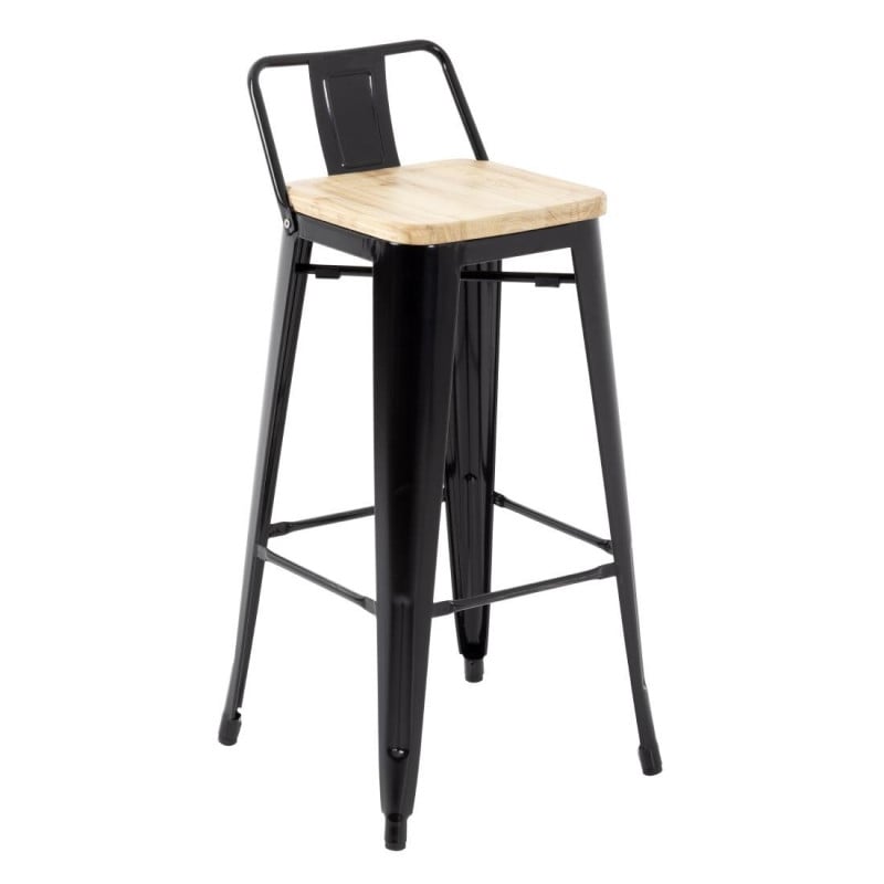 Hohe Hocker mit Rückenlehne und Sitz aus Holz – Schwarz - 4er-Set - Bolero Hohe Hocker mit Rückenlehne und Sitz aus Holz – Schwarz - 4er-Set - Bolero