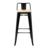 High Stools with Backrest and Wooden Seat - Black - Set of 4 - Bolero