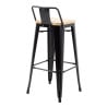 Hoge Krukken met Rugleuning en Houten Zitting – Zwart - Set van 4 - Bolero