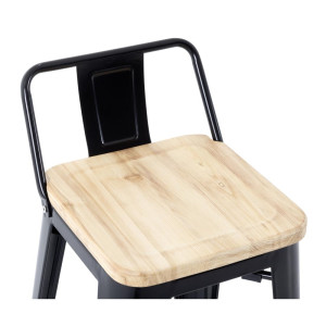 Hoge Krukken met Rugleuning en Houten Zitting – Zwart - Set van 4 - Bolero