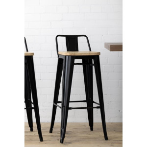 Hoge Krukken met Rugleuning en Houten Zitting – Zwart - Set van 4 - Bolero