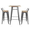 High Stools with Backrest and Wooden Seat - Metallic Grey - Set of 4 - Bolero