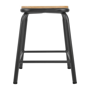 Low Stools with Wooden Seat - Metal Grey - Set of 4 - Bolero