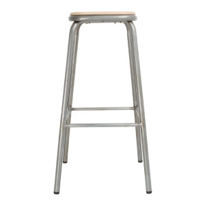 Tabouret Haut en Acier Galvanisé avec Assise en Bois - Lot de 4 - Bolero