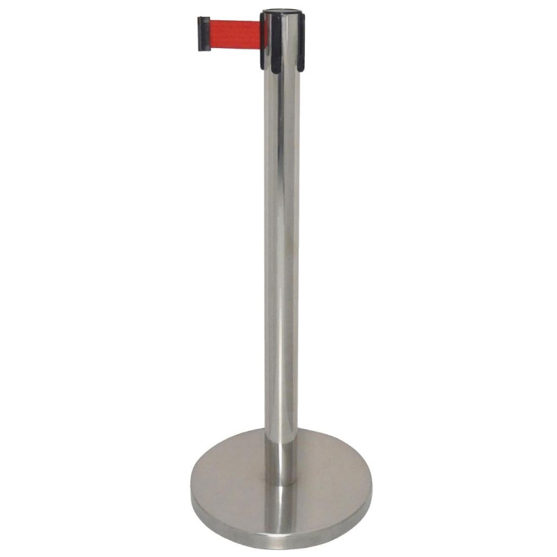 Barrière Rétractable à Sangle Rouge 3m Bolero, Inox Durable - Sécurité et Flexibilité.