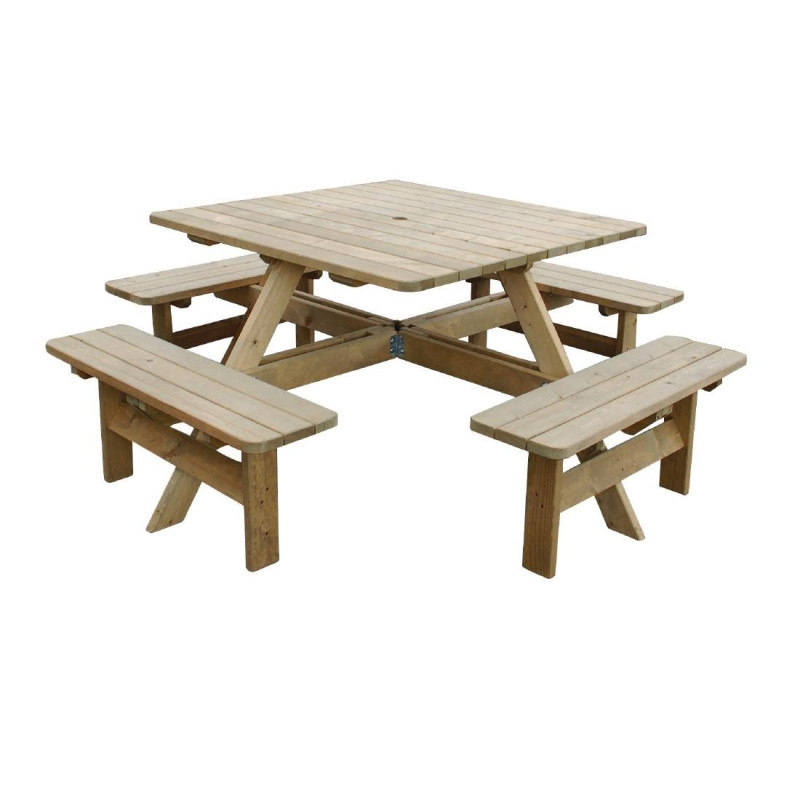 Vierkante houten picknicktafel Rowlinson 1980mm: Gezelligheid en robuustheid Vierkante houten picknicktafel Rowlinson 1980mm: Gezelligheid en robuustheid