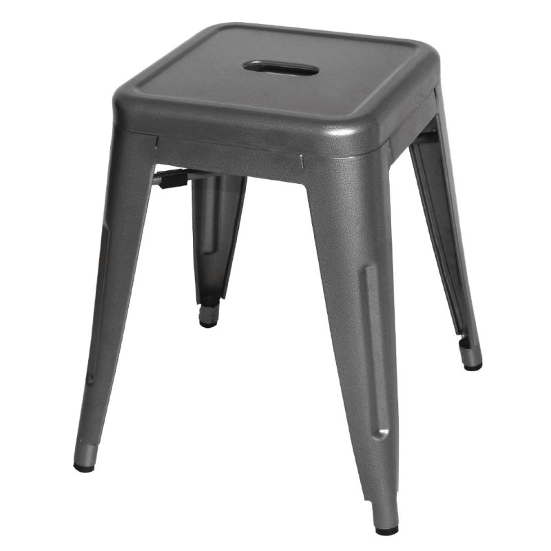 Grijze metalen lage krukken - Set van 4 Bolero Bistro Grijze metalen lage krukken - Set van 4 Bolero Bistro