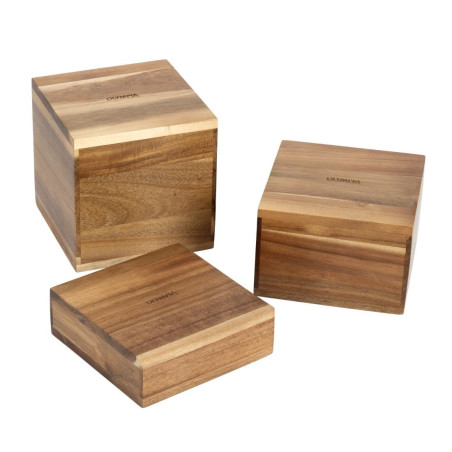 Acacia risers 50/100/150mm - Set of 3 Olympia - Acacia wood & Presentation height