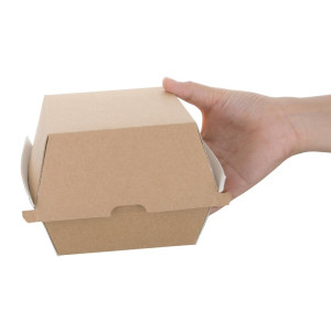 Kleine kompostierbare Hamburgerboxen 112mm - Packung 150 Kraft Fiesta