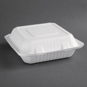 Compostable hinged lid boxes made of Bagasse 236mm - Pack of 200