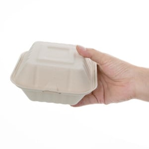 Biologisch afbreekbare hamburgerdozen van natuurlijke bagasse 152 mm - Set van 500 - Ecologie en handigheid in de professionele 