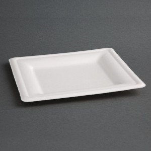 Vierkante composteerbare borden van bagasse 159mm - Set van 50