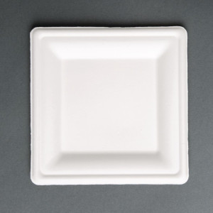 Assiettes carrées compostables en bagasse 204mm - Lot de 50, écologiques et recyclables.