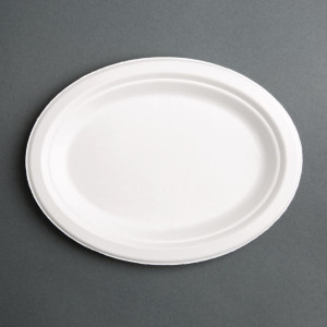 Ovale composteerbare borden van bagasse 198 mm - Set van 50, professionele kwaliteit