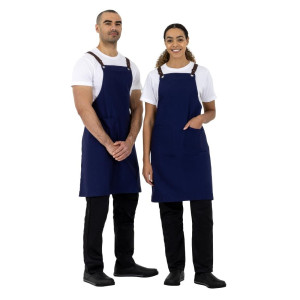 Navy blue cotton bib apron for kitchen professionals - Quality and style guaranteed