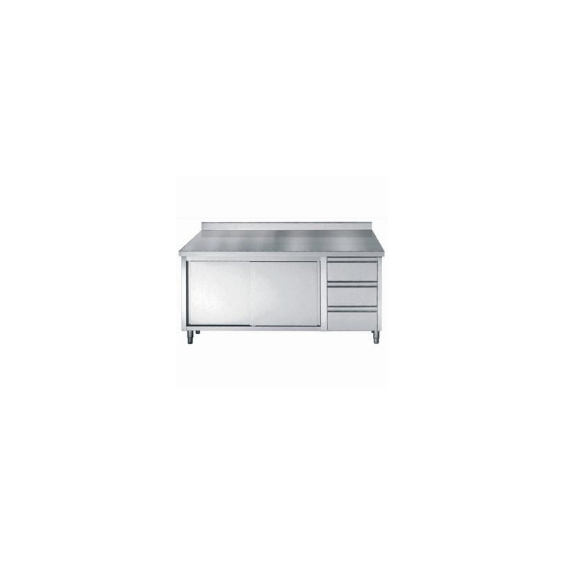 Meuble Inox Bas avec Dosseret GN 1/1 - 2 Portes et 3 Tiroirs - L 2000 x P 700 mm - CombiSteel