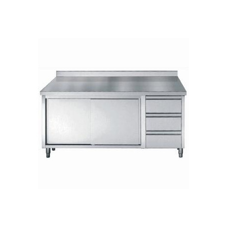 Edelstahl-Unterschrank mit Aufkantung GN 1/1 - 2 Türen und 3 Schubladen - L 2000 x T 700 mm - CombiSteel