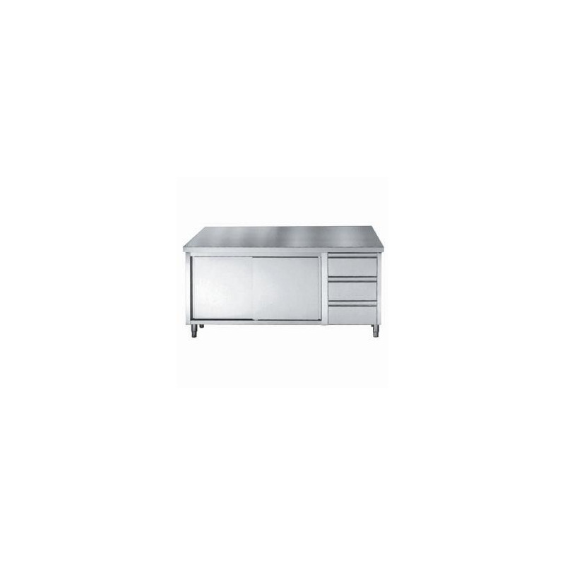 Meuble Inox Bas GN 1/1 - 2 Portes et 3 Tiroirs - L 2000 x P 700 mm - CombiSteel