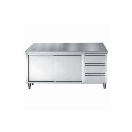 Meuble Inox Bas GN 1/1 - 2 Portes et 3 Tiroirs - L 2000 x P 700 mm - CombiSteel