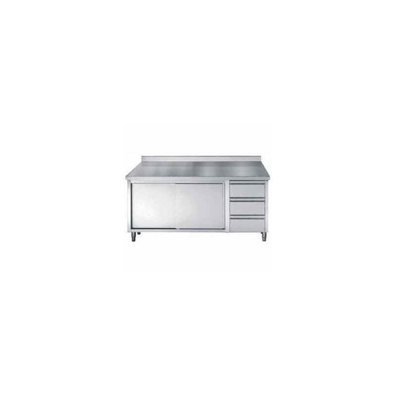 Stainless Steel Low Cabinet with Backsplash GN 1/1 - 2 Doors and 3 Drawers - L 1800 x D 700 mm - CombiSteel