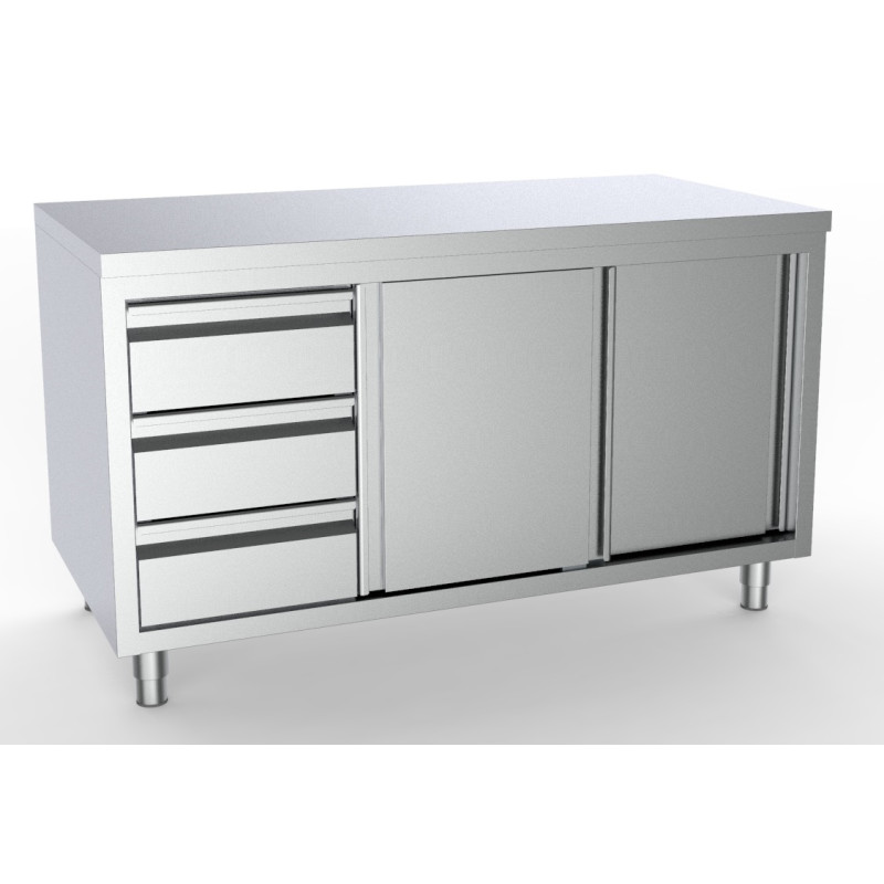 Meuble Bas Inox Professionnel - 2 Portes et 3 Tiroirs - L 2000 x P 700 mm - CombiSteel