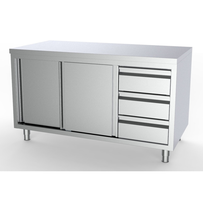 Stainless Steel Base Cabinet GN 1/1 - 2 Doors and 3 Drawers on the Right - CombiSteel