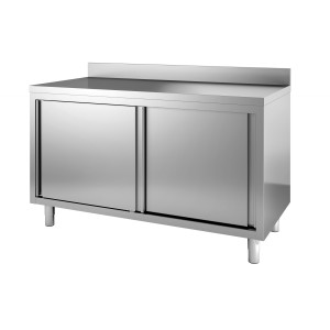 Stainless Steel Low Cabinet with Backsplash - 2 Doors - L 2000 x P 700 mm - CombiSteel